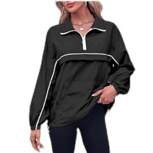 Women’s Quarter Zip Lightweight Long Sleeve Pullover In Black Size L NWT